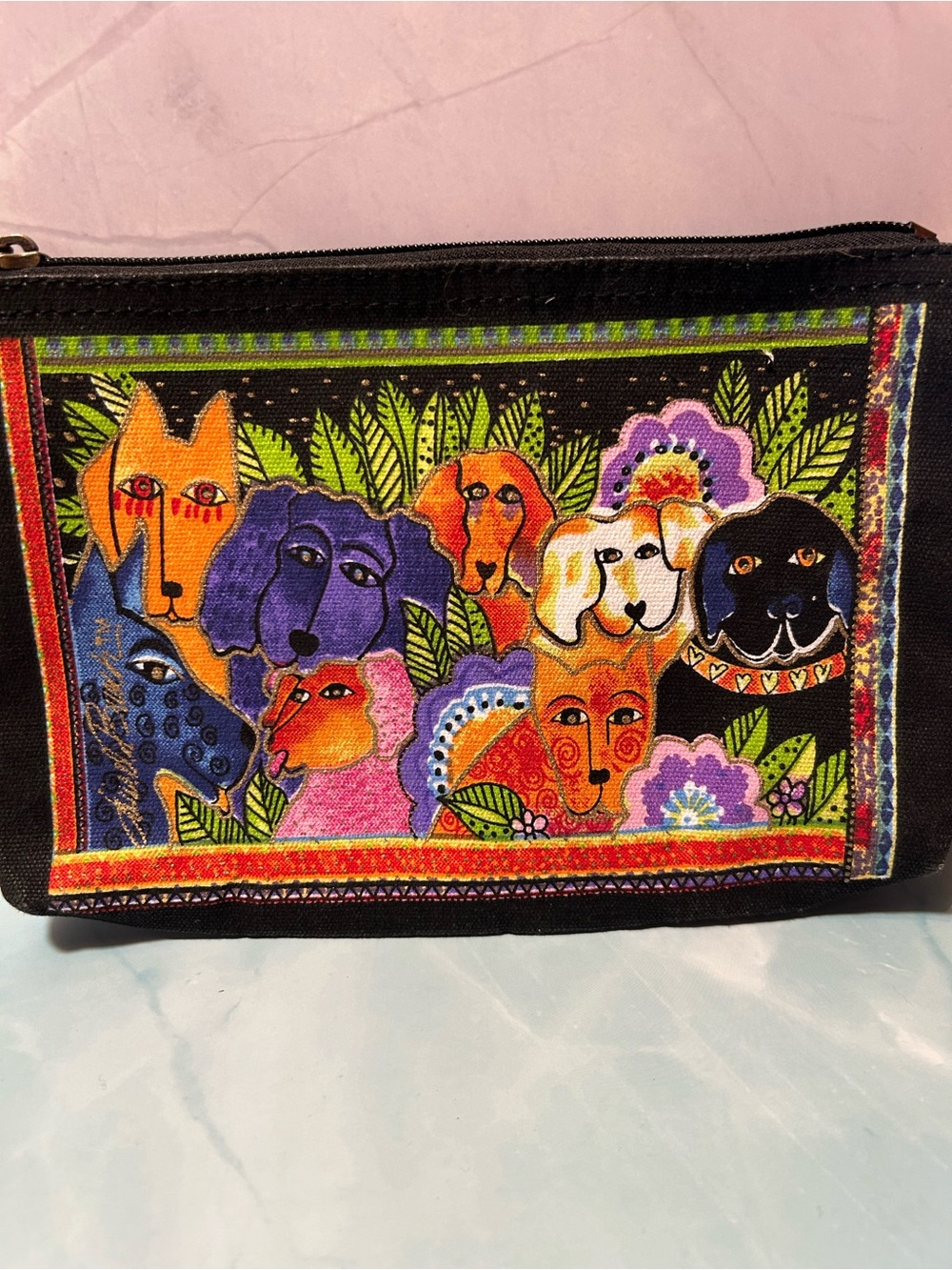 Laurel Burch Multicolored Pouch Featuring Dogs